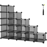 1 x RAW Customer Returns SONGMICS Shoe Rack, Shelving System, Plug-in Shelving, Set of 15 Cubes, DIY Shelf, Stackable, Made of PP Plastic, as Wardrobe, for Bedroom, Office, 30 x 111.2 x 86.2 cm, Gray LPC44G - RRP €55.48