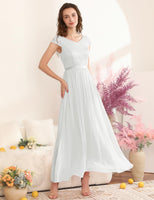 5 x Brand New DRESSTELLS Evening Dress Long Elegant for Wedding Dress Cocktail Dress Women Elegant with Sleeves Elastic Waist Long Ball Gown White 2XL - RRP €324.95