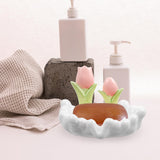 3 x Brand New Alipis Soap Holder Tulip Soap Dish Made of Ceramic Shower Soap Holder Ceramic Sponge Holder Necklace Organizer Bathroom Soap Dish Soap Saver Scrubber Jewelry The Flowers White - RRP €77.67