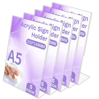 1 x RAW Customer Returns Pack of 5 Acrylic Table Stands A5 Stand A5 Acrylic Poster Menu Rack Transparent Plastic Display Rack Table Stand Restaurant Hotel Document Office Storage A5-L 5 Pack  - RRP €22.99