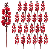 1 x RAW Customer Returns Pack of 24 red berry stems, artificial burgundy red berry picks, holly red berry branches, Christmas berries stem picks for Christmas tree, DIY craft, wedding, holidays, winter decoration - RRP €16.26