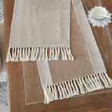 1 x RAW Customer Returns ARTABLE table runner tassel linen blue beige coffee gray optional 35 x 180 cm, coffee  - RRP €21.17