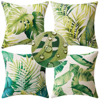 1 x RAW Customer Returns MIULEE Pack of 4 Cushion Covers Outdoor Waterproof Linen Pillow Waterproof Pillowcase Printed Cushion Cover For Tent Park Bed Sofa Chair Bedroom Decorative Balcony 45x45cm Green Leaves - RRP €18.91