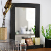 1 x RAW Customer Returns Funerom Wooden Wall Mirror Bathroom Mirror 30 x 40 cm Hanging Living Room or Bathroom Black - RRP €25.19