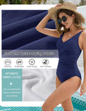 1 x RAW Customer Returns UMIPUBO Swimsuit Women Tummy Control Push Up Swimwear Sexy V Neck Monokini Plus Size One Piece Swimsuits with Underwire Swimwear Navy, XXL  - RRP €37.99