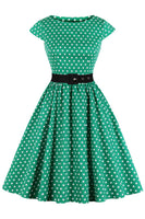 1 x RAW Customer Returns AXOE Women s 50s Rockabilly Dress with Belt White Polka Dots Green Size 44, XXL - RRP €38.2