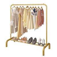 1 x RAW Customer Returns JIUYOTREE 110cm Metal Coat Rack with Bottom Shelf for Coats, Skirts, Shirts, Sweaters, Gold - RRP €25.99