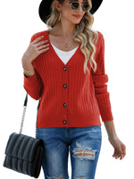 1 x RAW Customer Returns PrinStory Cardigan Women Open Front Knitted Long Sleeve Casual Button Down Sweater Women Long Sleeve Knitted Sweater Cardigan, Tan Red, L - RRP €32.22