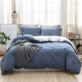 1 x RAW Customer Returns SOULFUL bed linen 155x220 cotton 2 pieces, bedding sets denim blue with zipper, similar texture to stone washed linen, contains 1 duvet cover 155x220 and 1 pillowcase 80x80 - RRP €36.85