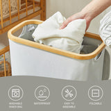 1 x RAW Customer Returns YOUDENOVA laundry basket with lid 48L laundry collector narrow with laundry bag foldable laundry sorter wooden bamboo laundry chest high Laundry Baskets, Grey - RRP €25.99