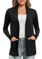 1 x RAW Customer Returns EXCHIC Women s Long Sleeve Knitted Cardigan Lightweight Comfortable Open Front Long Casual Jacket with Pockets XL, Black  - RRP €33.98