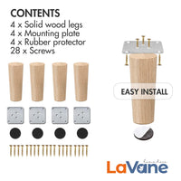 1 x RAW Customer Returns La Vane 15 cm wooden table legs, 4 pieces solid wood conical replacement furniture feet furniture legs with mounting plates and screws for sofa bed cupboard couch chair - RRP €18.14