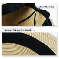 1 x RAW Customer Returns Unisex sun hat straw panama fedora beach hat short brim black blue SIGGI L 60cm - RRP €27.22