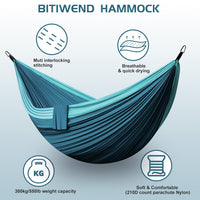 1 x RAW Customer Returns Hammock Outdoor Camping Hammocks 2 People 300 x 200 cm Ultralight Portable Travel Hammock up to 300 kg Load Capacity Garden Beach Double Hammock Parachute Nylon Breathable Hammock - RRP €29.99