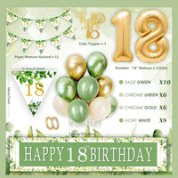 19 x Brand New 18 Years Birthday Balloons, 18 Years Old Banner Decorations, Sage Green Balloons, 18 Years Old Girl Boy Decorations, 18 Year Old Birthday Banner Background Party Decorations for Adults - RRP €387.6