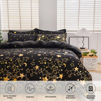 1 x RAW Customer Returns Freyamy bed linen 220x240cm 3-piece black gold stars moon glitter pattern luxury bedding sets brushed microfiber reversible bed linen soft duvet cover with zipper and 2 pillowcases 80x80cm - RRP €46.37