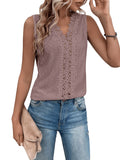 1 x RAW Customer Returns GORGLITTER Lace Tops Women s Tank Top with V Neck Lace Top Elegant T-Shirt with Eyelet Embroidery Summer Top Loose Mauve Purple L - RRP €27.22