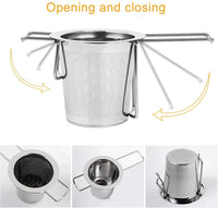 1 x Brand New Voarge tea strainer tea filter and lid drip tray, foldable handle design, 304 stainless steel tea strainer for loose tea, suitable for most tea cups and tea bowls - RRP €20.4