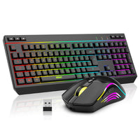 1 x RAW Customer Returns RedThunder K20 Rechargeable Wireless Gaming Keyboard and Mouse Set, QWERTZ DE Layout, RGB Backlight Multimedia Function Keys, 4800DPI Wireless Mouse for PC Mac Laptop Black  - RRP €69.99