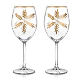 1 x Brand New Joeyan 580ml Hand Blown Wine Glasses with Snowflake Engraving and Gold Rim, Long Stem for Red, White and Sparkling Wine, Carved Drinkware for Weddings, Anniversaries and Christmas, Set of 2 - RRP €20.4