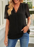 1 x RAW Customer Returns Dokotoo Women s Blouse Boho Lace T-Shirt Tops Elegant Spring Summer V-Neck Tops Tunic, Black, XXL - RRP €33.26