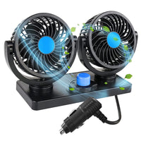 1 x RAW Customer Returns Chaohua Car Fan, 12V Double Head Fan Car 360 Degree Rotatable with 2 Speeds Double Fan Suitable for 12Volt Cars, Trucks, SUV - RRP €21.99