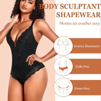 1 x RAW Customer Returns Werkiss Women s Slimming Body Shaper Flat Stomach Shapewear Bodysuit Invisible Lace Slimming Effect Black , 46 - RRP €40.06