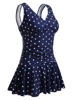 1 x RAW Customer Returns Women s One Piece Swimsuit Plus Size Dress Beach Skirt with Blue Dots Print XXL - RRP €48.38