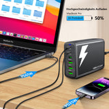 1 x RAW Customer Returns LAMJAD USB C charger multiple, 160W GaN USB C power supply 3 USB-C 3 USB-A , 6 ports fast charger compatible with MacBook Pro Air, iPad Pro Air, iPhone Samsung Google Xiaomi Huawei Black  - RRP €36.09