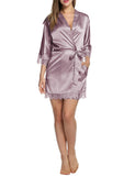 1 x RAW Customer Returns Balancora Women s Dressing Gown Bathrobe Satin Sexy Kimono with Pockets Short Robe with Belt Nightdress for Bridal Sleepwear, Medium - RRP €26.21