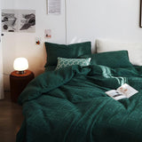 1 x RAW Customer Returns Lanqinglv bed linen 220x240cm green dark green waffle look waffle hand-knitted embroidery geometric pattern reversible bed linen set made of microfiber, duvet cover and 2 pillowcases 80x80cm with zipper - RRP €42.99