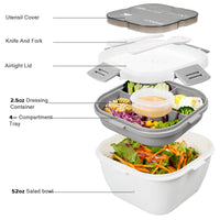 1 x RAW Customer Returns Greentainer Lunch Box Leak-proof Bento Box with 1 Fork, Salad Container with Dressing Container, 3 Compartments Salad Box-to-go for School, Work, Picnic, Travel, Camping White, 1700ML  - RRP €17.14