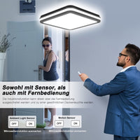 1 x RAW Customer Returns LED ceiling light with motion detector, 24W 2400LM sensor ceiling lamp dimmable with remote control, memory function, IP54 sensor lamp for garage, stairs, basement, hallway, balcony, hallway, bathroom 26 26CM - RRP €50.41