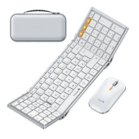 1 x RAW Customer Returns ProtoArc XKM01 Foldable Keyboard and Mouse Full-size Bluetooth keyboard foldable with numeric keypad 2.4G Dual Bluetooth Folding Keyboard QWERTY Layout Windows Mac Android - White and Silver - RRP €71.99