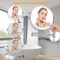 1 x RAW Customer Returns Amelar 8 Inch Rechargeable Wall Makeup Mirror with Light, 1X 10X Magnification Double Cosmetic Mirror with 3 Color Lights, 360 Rotation Extendable Suitable for Bathroom and Hotel - RRP €38.66