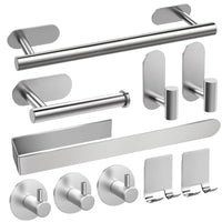 1 x RAW Customer Returns AIKER Towel Holder Without Drilling, 10PCS Updated Version Towel Holder Set, Thickened High Quality Stainless Steel 304 Bathroom Kit Hooks Self-Adhesive, Ideal For Bathroom Toilet Kitchen Office-Silver - RRP €26.53