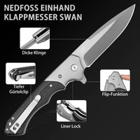 2 x RAW Customer Returns NedFoss SWAN folding knife, 9.3cm d2 steel survival knife with G10 handle, one-hand knife, sharp pocket knife with belt clip, hunting knife, outdoor knife for everyday life, as a collection gift - RRP €72.56