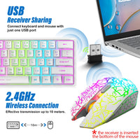 1 x RAW Customer Returns 2.4GHz Keyboard Mouse Gaming Set Wireless Illuminated, 61 Keys Rainbow 3800mAh Rechargeable Mechanical Feel Keyboard, 2400 DPI Rainbow Light LED 6 Buttons Mouse, Compatible PS4 PS5 Xbox - White - RRP €40.9