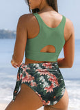 1 x RAW Customer Returns Dokotoo Women s Bikini High Waist Floral Side Tie Swimsuit A Green L - RRP €35.99