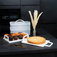 1 x RAW Customer Returns INTIRILIFE transport box container for cakes and cupcakes 2 levels made of plastic in white - 36.1 x 26.1 x 21.2 cm - transport container for muffins cake box - RRP €34.27