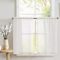 1 x RAW Customer Returns TOPICK sheer curtains, transparent sheer curtains, country house style, bistro curtain with cross pattern, sheer curtain, short gauze window curtain for kitchen, living room, country house, set of 2, 90 cm, - RRP €20.12