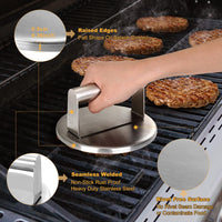 1 x RAW Customer Returns Gwhole Steak Press, Round, Hamburger Press, Smash Burger, Made of 304 Stainless Steel, with Grill Spatula and Spreader, Burger Press, Hamburger Press, Minced Meat Press, for Meat, Grill - RRP €20.4