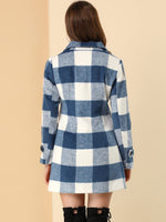 1 x RAW Customer Returns Allegra K Women s Coat Long Sleeve Double Breasted Colorblock Check Trench Coat Blue White L - RRP €72.6