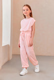 1 x RAW Customer Returns Haloumoning Girls Jumpsuits Kids Fashion Long Pants Girls Summer Short Sleeve Overall Casual Sport Jumpsuit, Pink, 8-10 Years - RRP €30.24