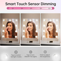 1 x RAW Customer Returns FUNTOUCH Hollywood cosmetic mirror with lighting large, make-up mirror with 9 LED lights, 3 color temperatures adjustable, 360 rotation, touch control, plug-in, cosmetic table mirror white  - RRP €49.99