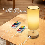 1 x RAW Customer Returns Aigostar Table Lamp with 2 USB Charging Ports, Bedside Lamps with Pull Switch, Wooden Base, Vintage Desk Lamp for Living Room, Bedroom, Office - RRP €31.9