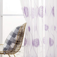 1 x RAW Customer Returns MIULEE Modern Living Room Curtains with Embroidery with Hydrangeas, Translucent Bedroom Curtains 2 Pieces with Eyelets, Decorative Curtains for Bedroom Windows 2X W 140 x L 245 cm, Purple Flowers  - RRP €32.71