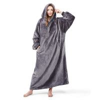 1 x RAW Customer Returns Lifewit Wearable Hoodie Blanket, Warm and Cozy Hoodie with Sleeves and Pockets, Flannel Blanket Sweatshirt for Women Men Medium Gray - RRP €26.77