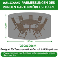 1 x RAW Customer Returns MUPAS Garden Table Cover Round Waterproof Windproof Heavy Duty 420D Oxford Fabric Improved UV-Resistant Tarpaulin Garden Furniture for Garden Table Seating Group, 230 x 100cm - RRP €30.24