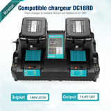 1 x RAW Customer Returns 2X 18V 5.0Ah replacement battery 6A DC18RD dual port charger for Makita 14.4V-18V BL1830 BL1850 BL1860 BL1840 etc tool battery and DC18RD DC18RC DC18SF DC18RA DC18RF charger - RRP €87.99